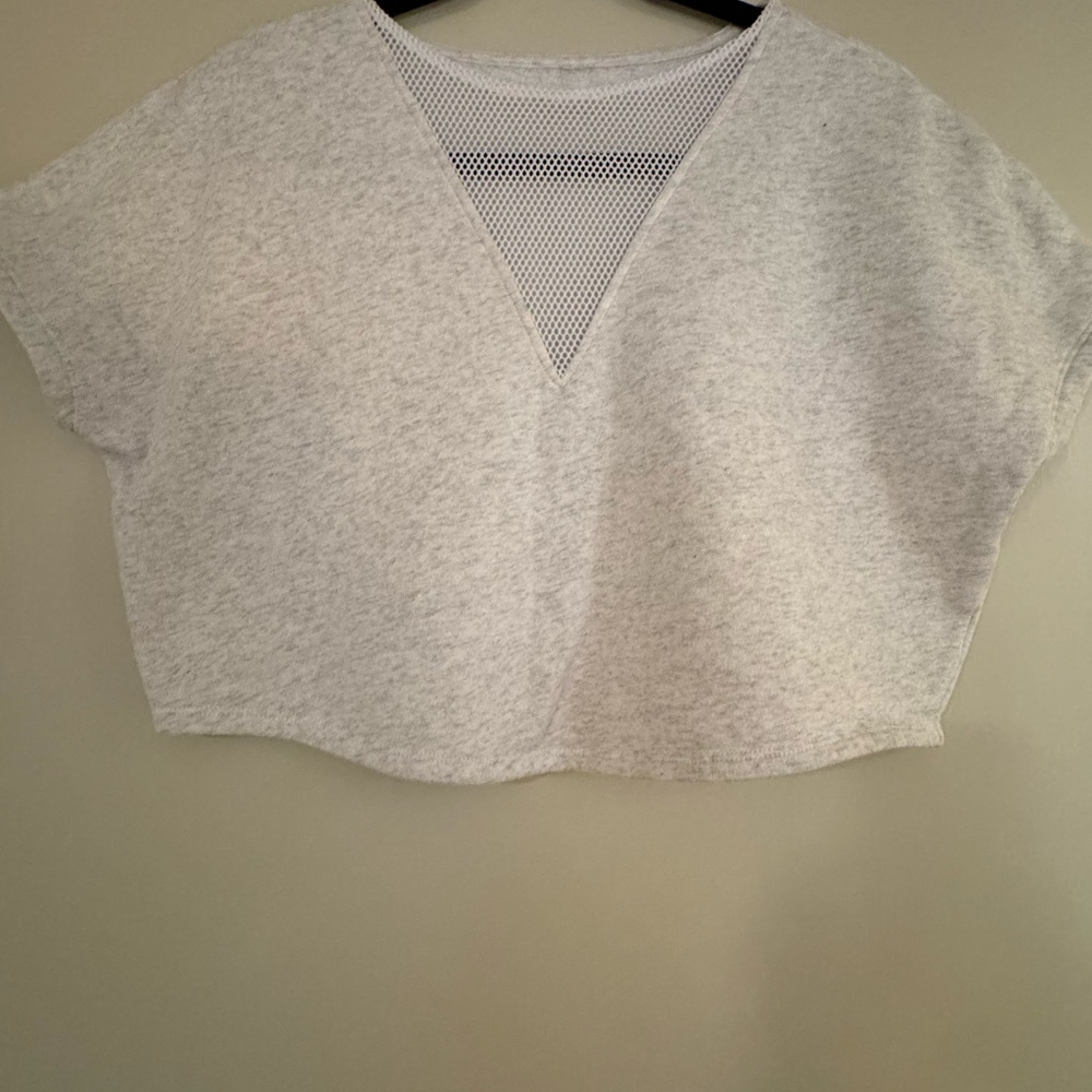 ALO Yoga Heather Gray Cropped Mesh V-Neck Top